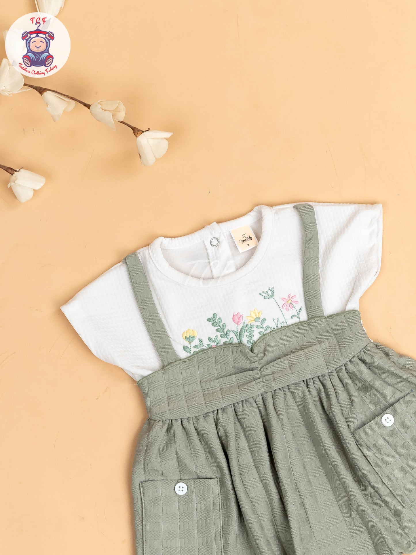 White & Light Green - Girls Cotton Frock