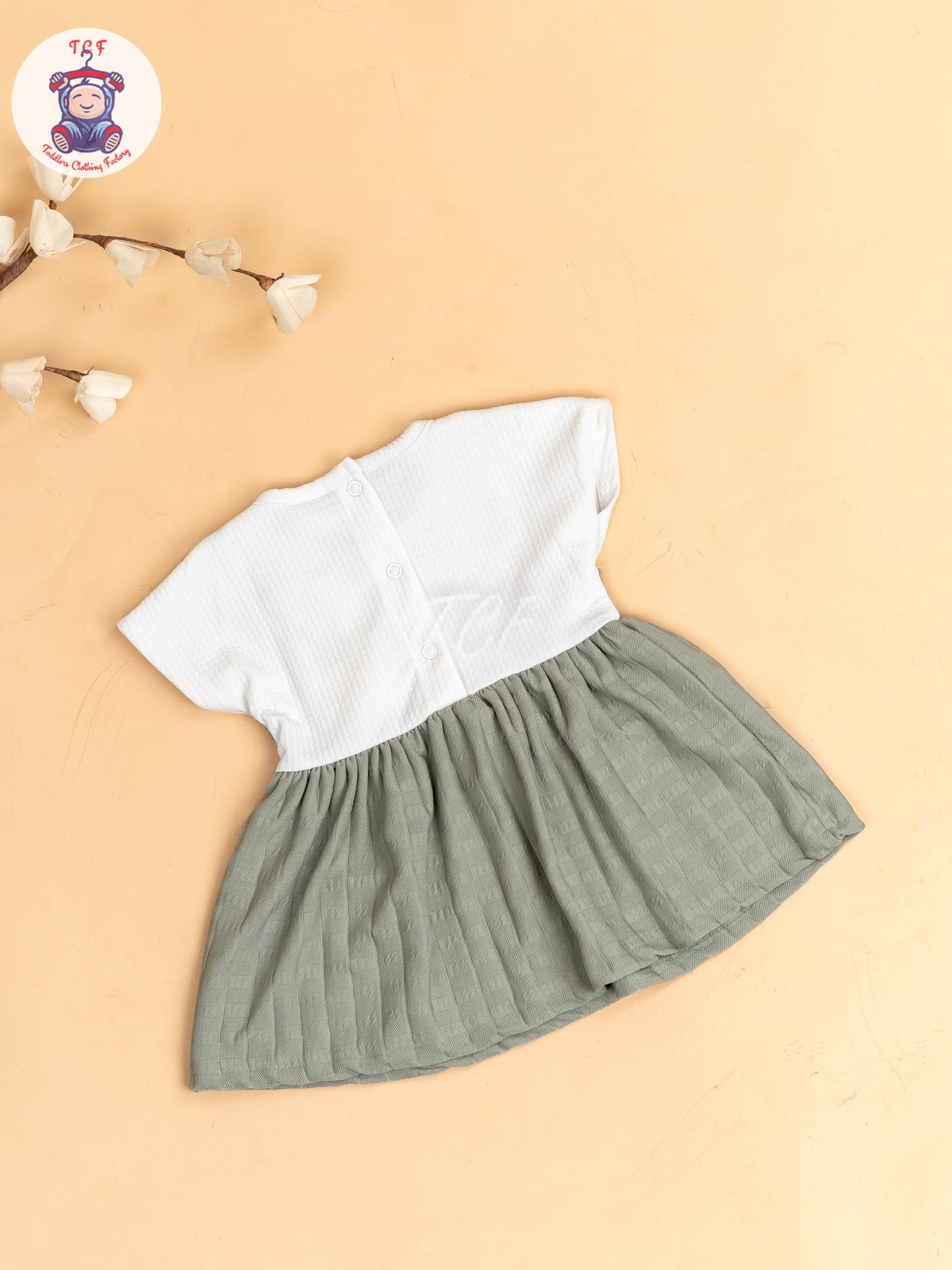 White & Light Green - Girls Cotton Frock