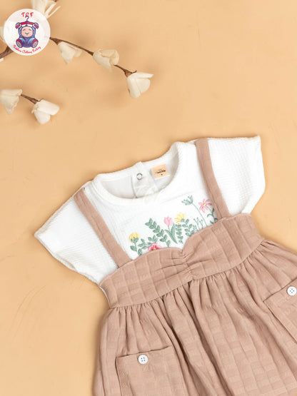 White & Onion Pink - Girls Cotton Frock