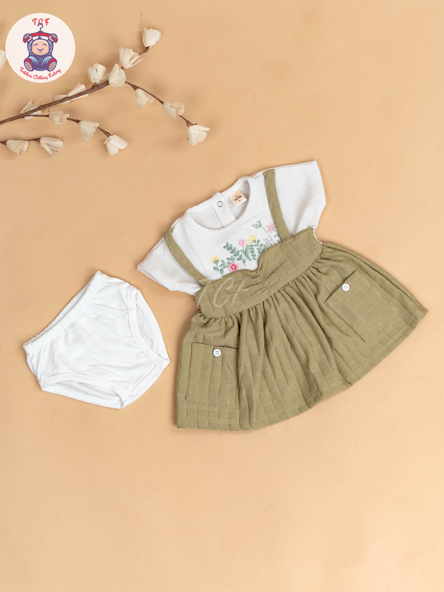 White & Light Green - Girls Cotton Frock