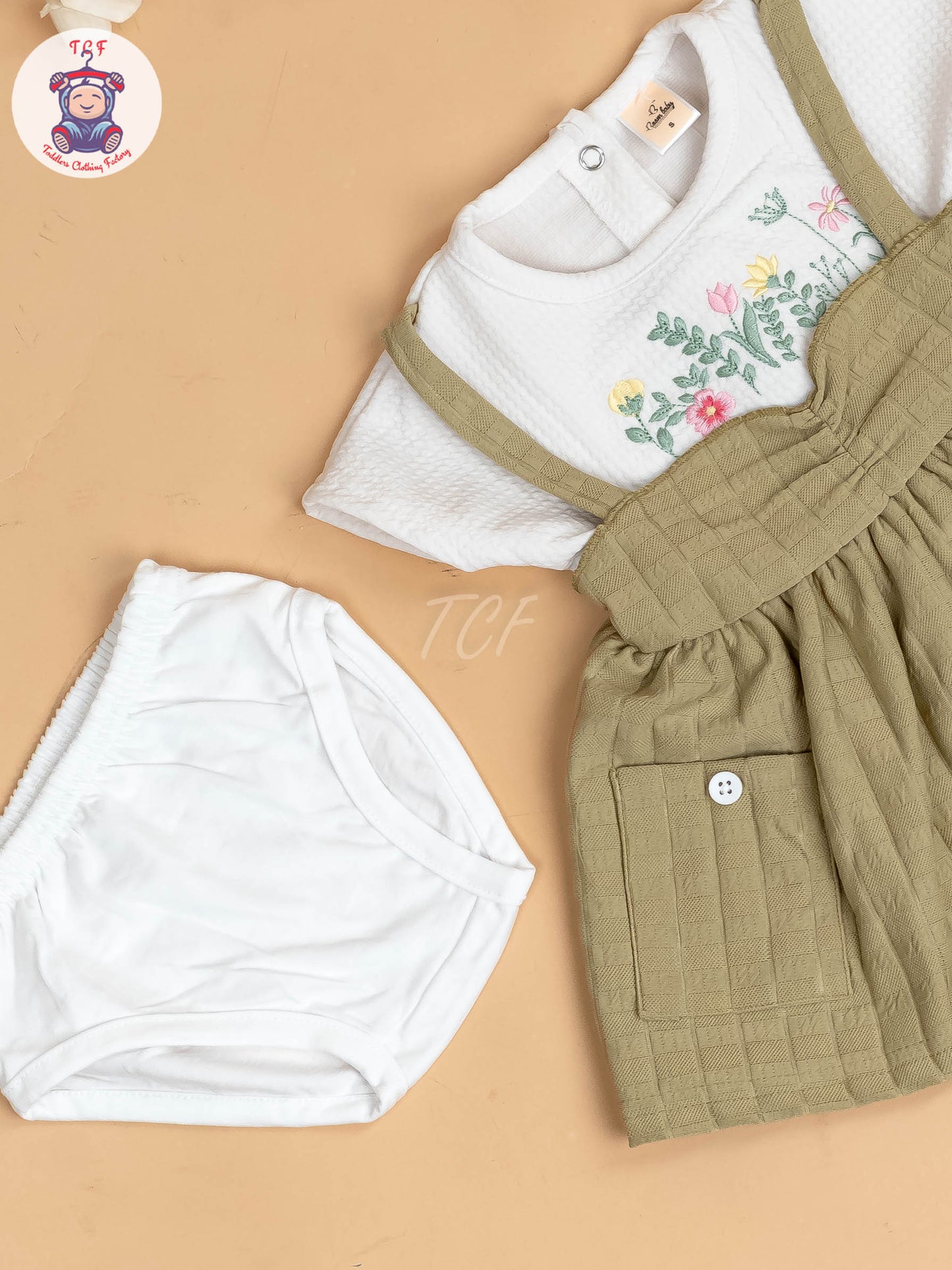 White & Light Green - Girls Cotton Frock