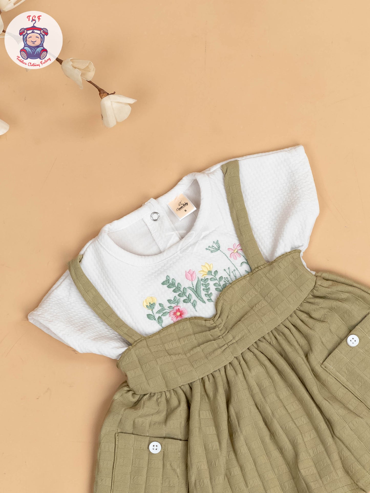 White & Light Green - Girls Cotton Frock