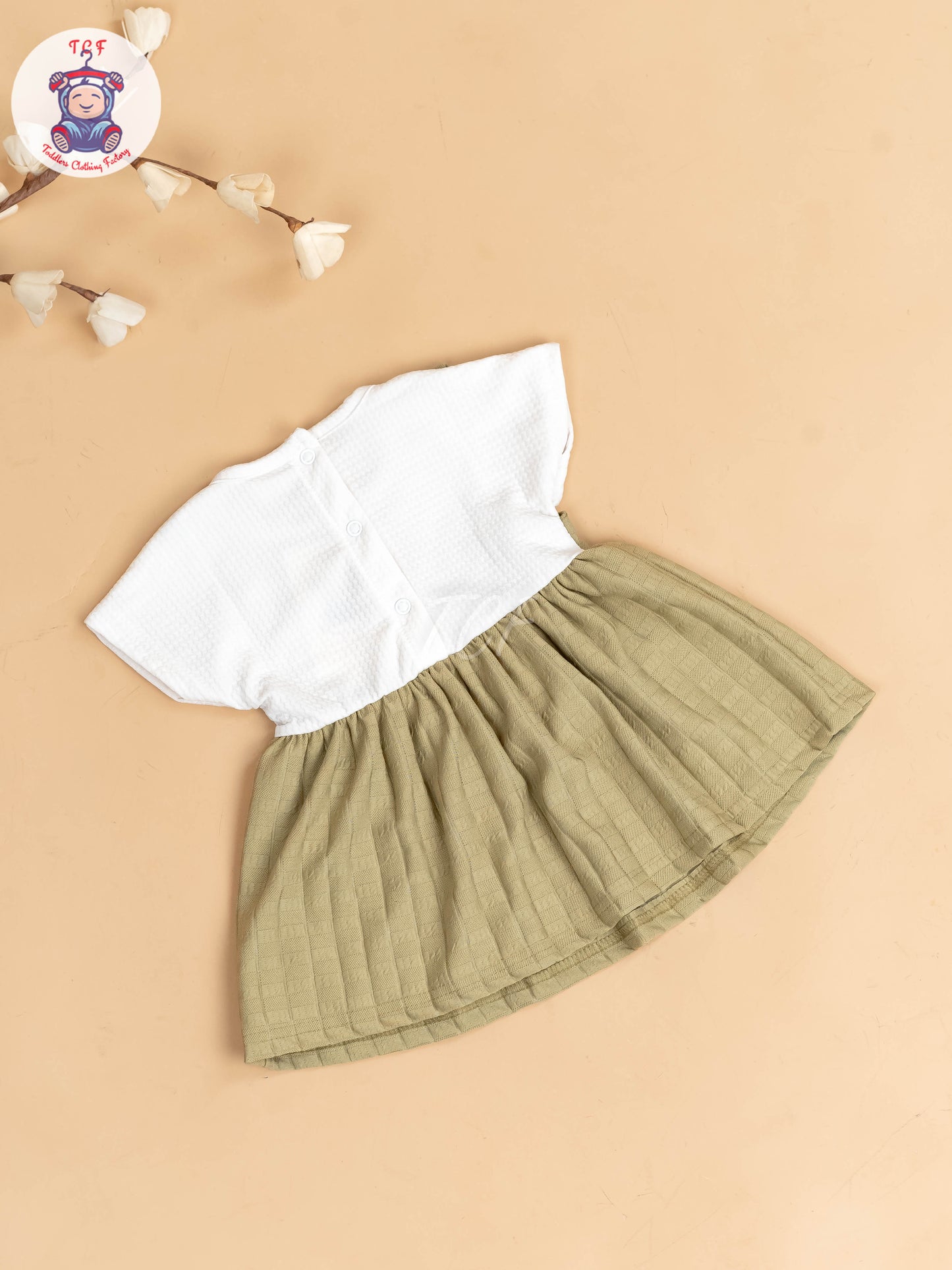 White & Light Green - Girls Cotton Frock