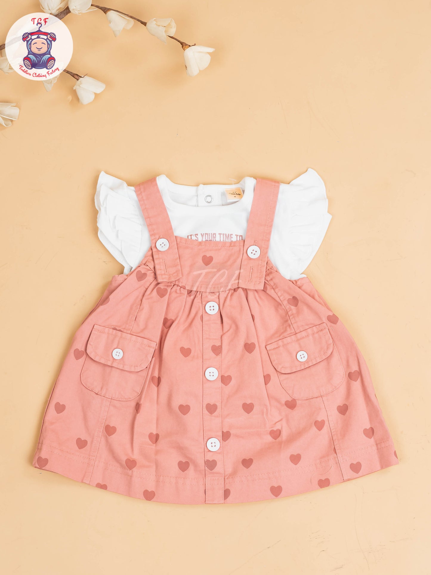 White & Light Pink - Girls Cotton Frock