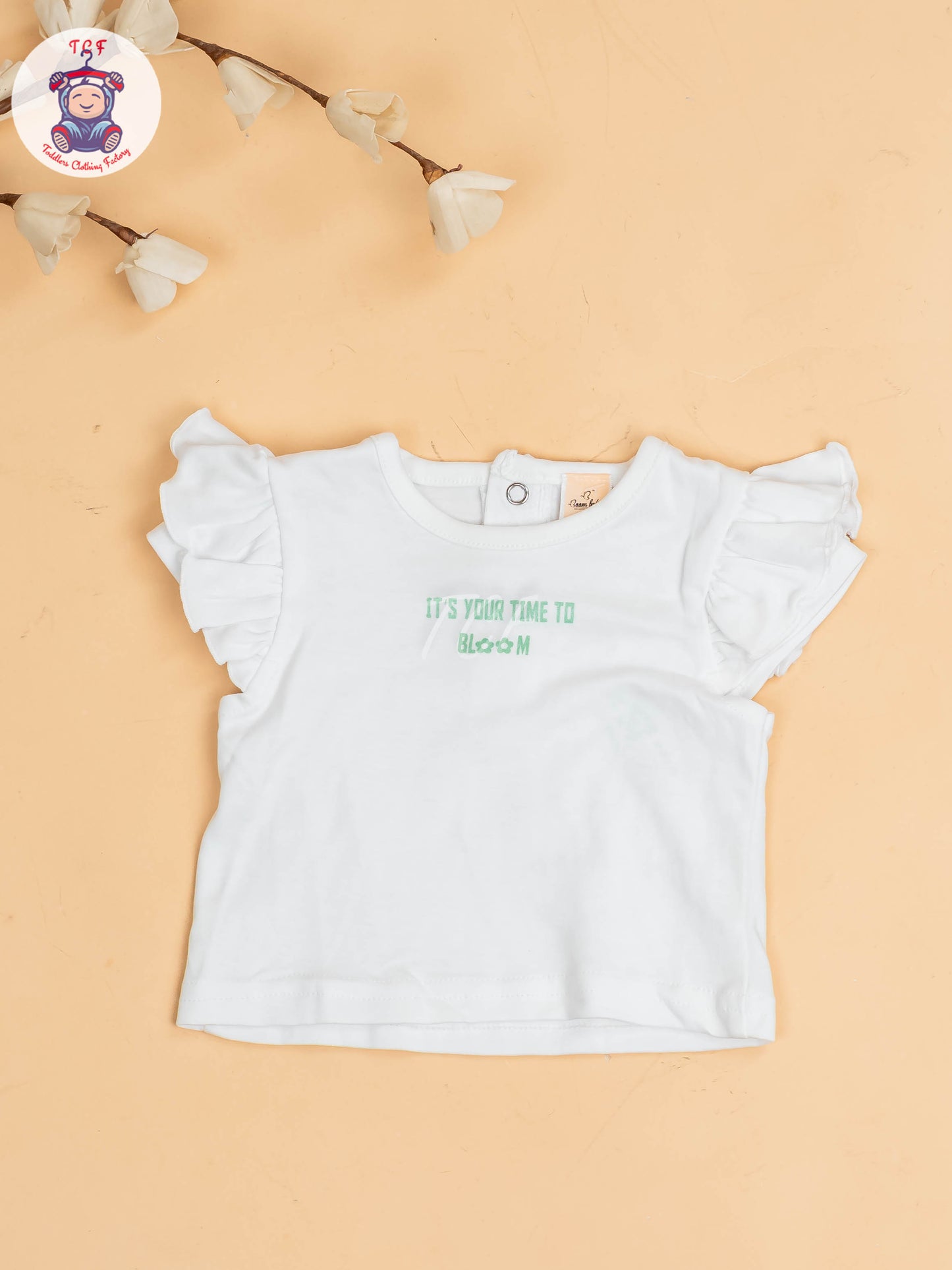 White & Light Green - Girls Cotton Frock