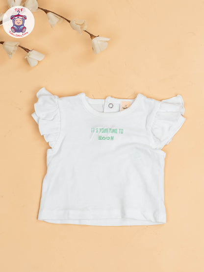 White & Light Green - Girls Cotton Frock