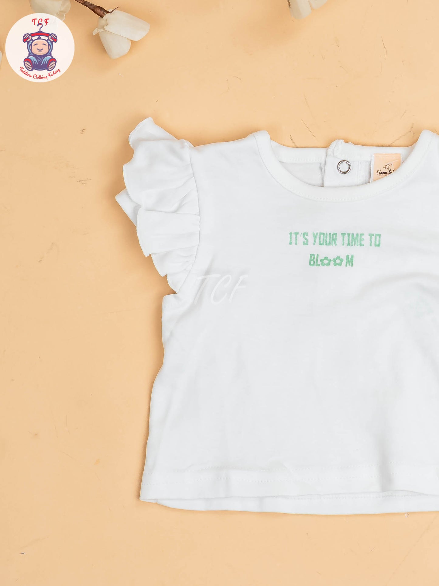 White & Light Green - Girls Cotton Frock