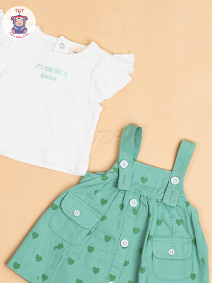 White & Light Green - Girls Cotton Frock