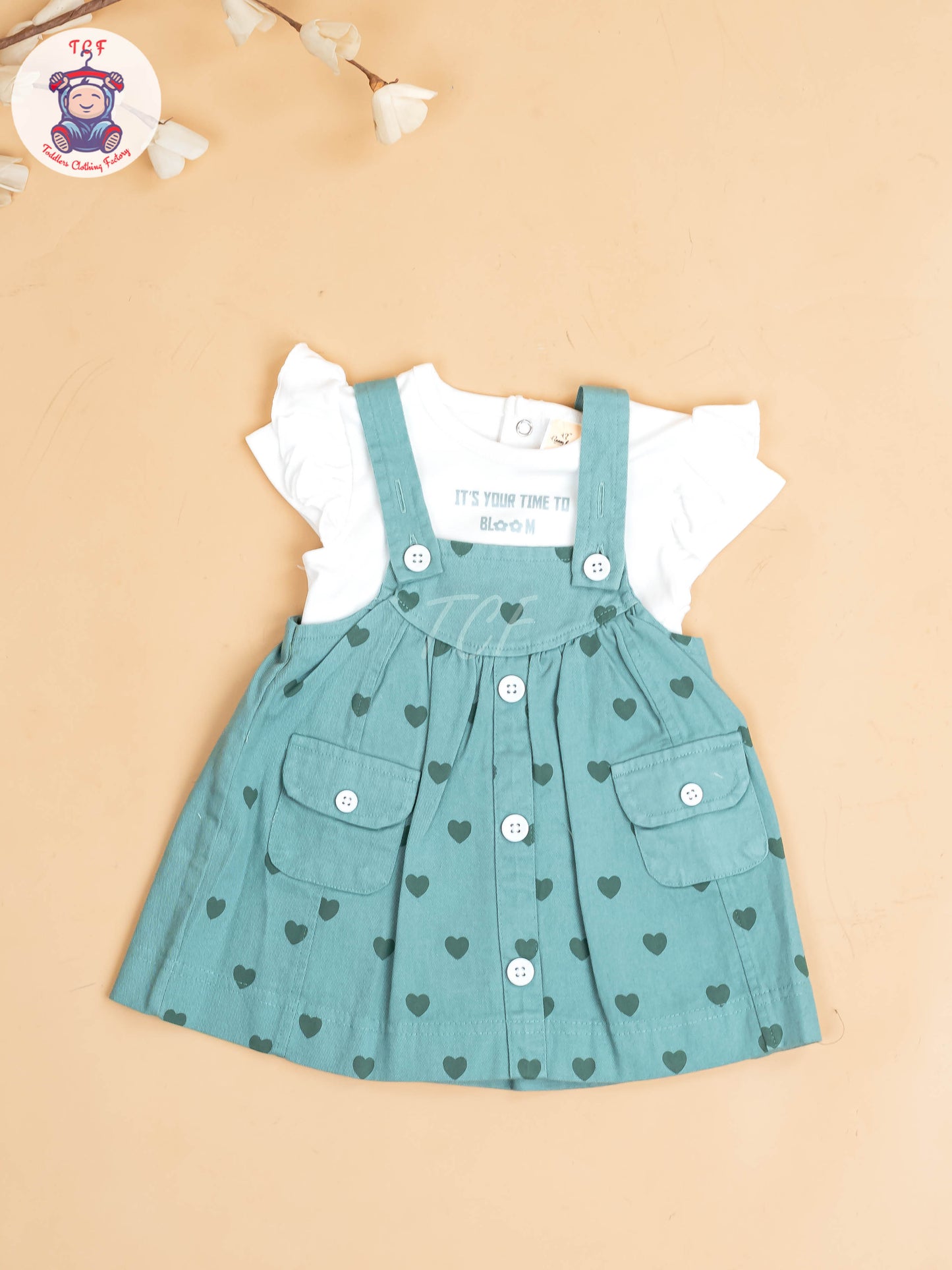 White & Green - Girls Cotton Frock