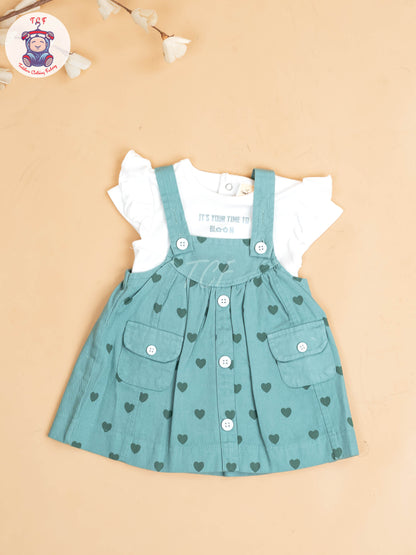 White & Green - Girls Cotton Frock
