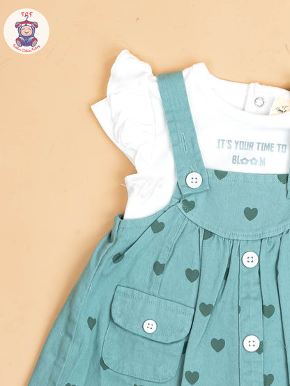 White & Green - Girls Cotton Frock