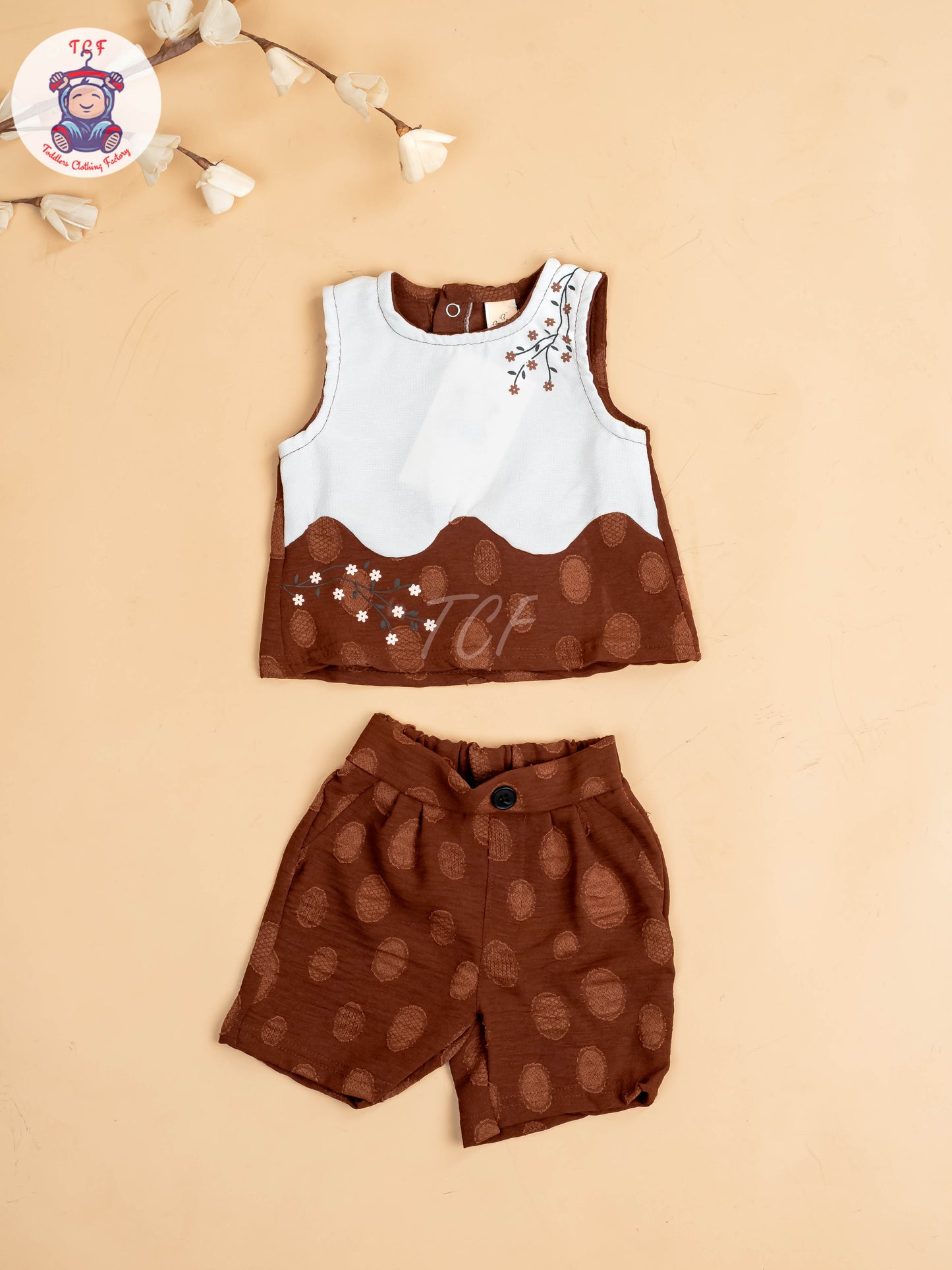 White & Brown - Girls Readymade Co-ords Sets