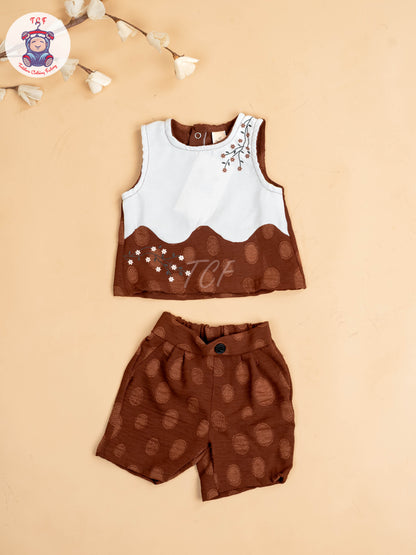 White & Brown - Girls Readymade Co-ords Sets