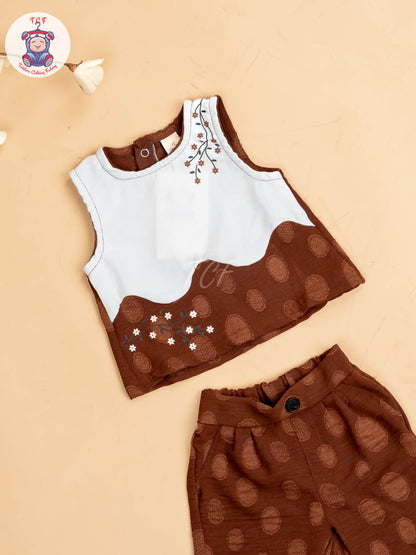 White & Brown - Girls Readymade Co-ords Sets