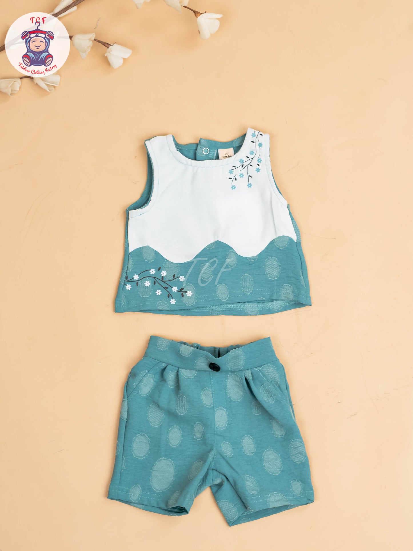 White & Light Green - Girls Readymade Co-ords Sets