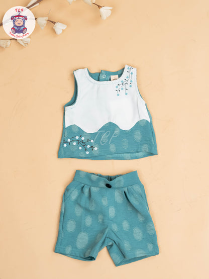 White & Light Green - Girls Readymade Co-ords Sets