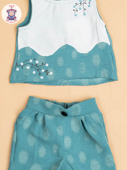 White & Light Green - Girls Readymade Co-ords Sets