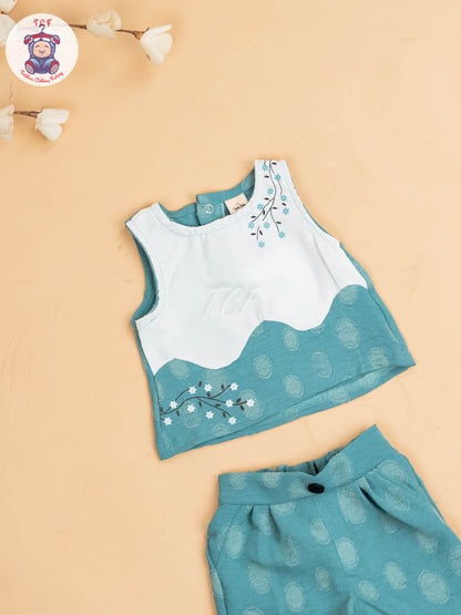 White & Light Green - Girls Readymade Co-ords Sets