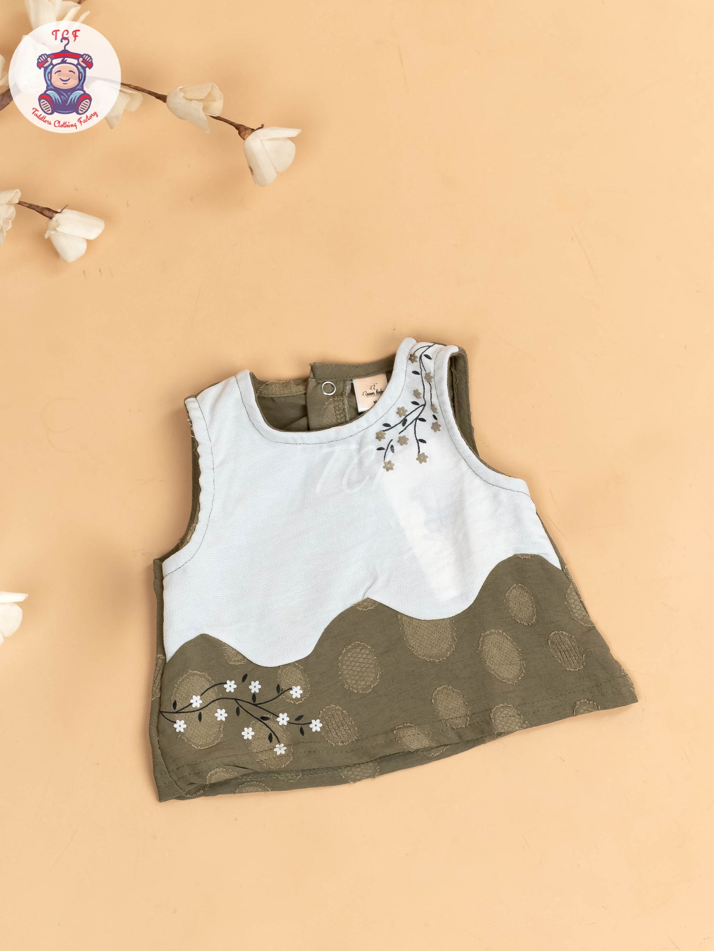 White & Mehandi Green - Girls Readymade Co-ords Sets