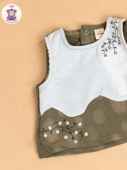 White & Mehandi Green - Girls Readymade Co-ords Sets