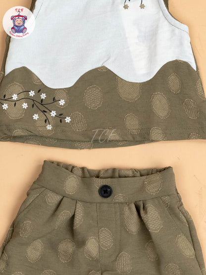 White & Mehandi Green - Girls Readymade Co-ords Sets