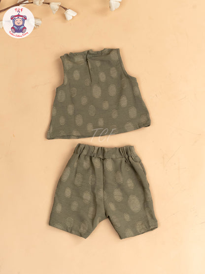 White & Mehandi Green - Girls Readymade Co-ords Sets