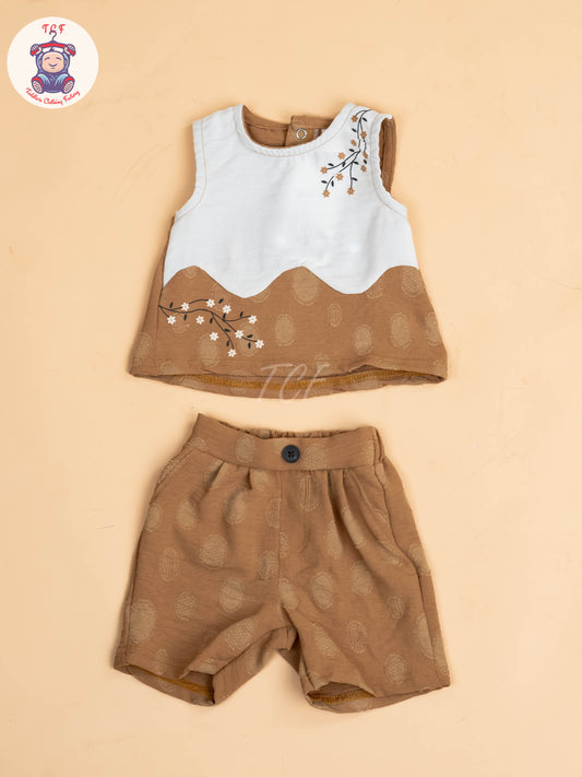 White & Brown - Girls Readymade Co-ords Sets