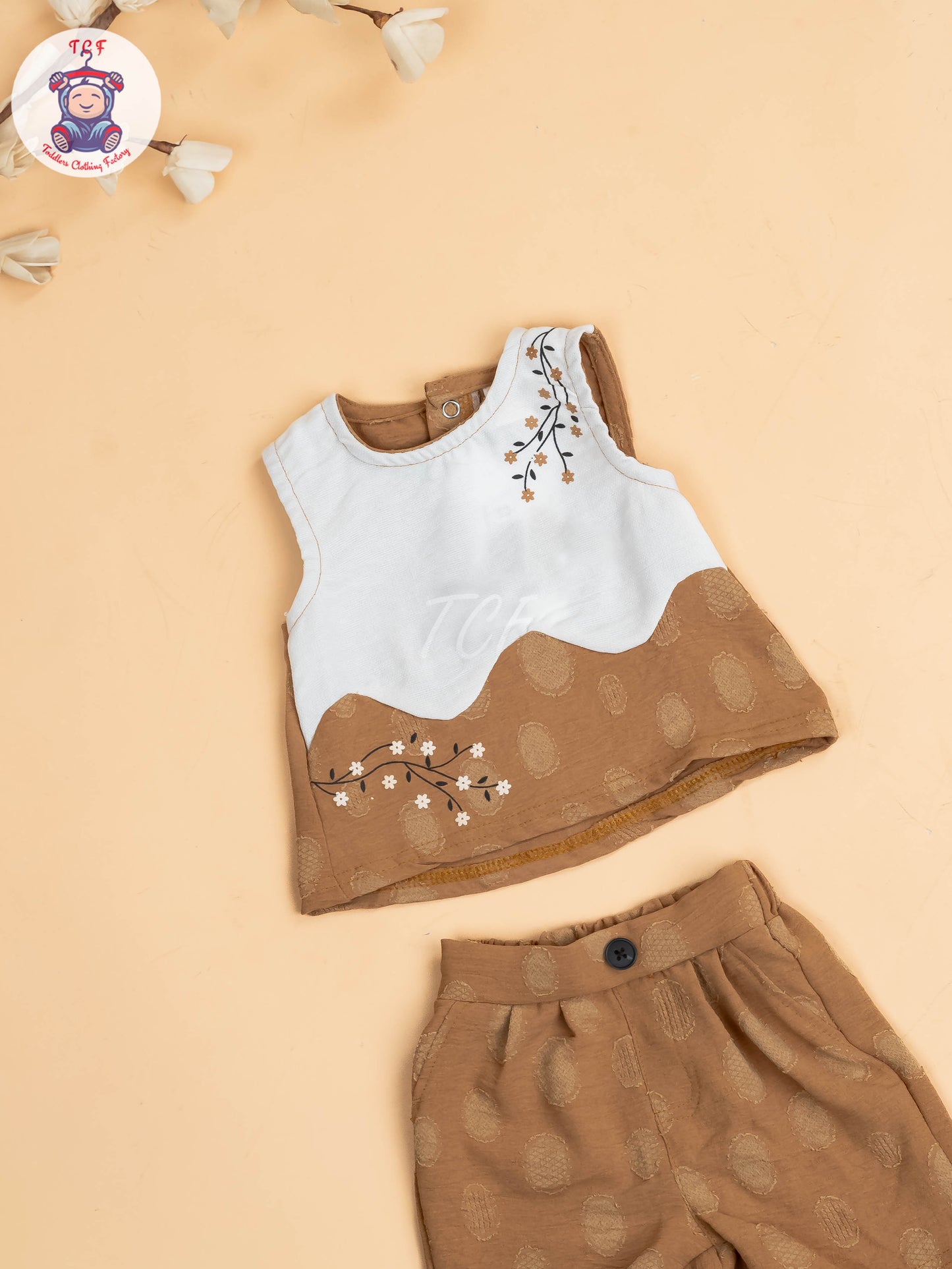 White & Brown - Girls Readymade Co-ords Sets