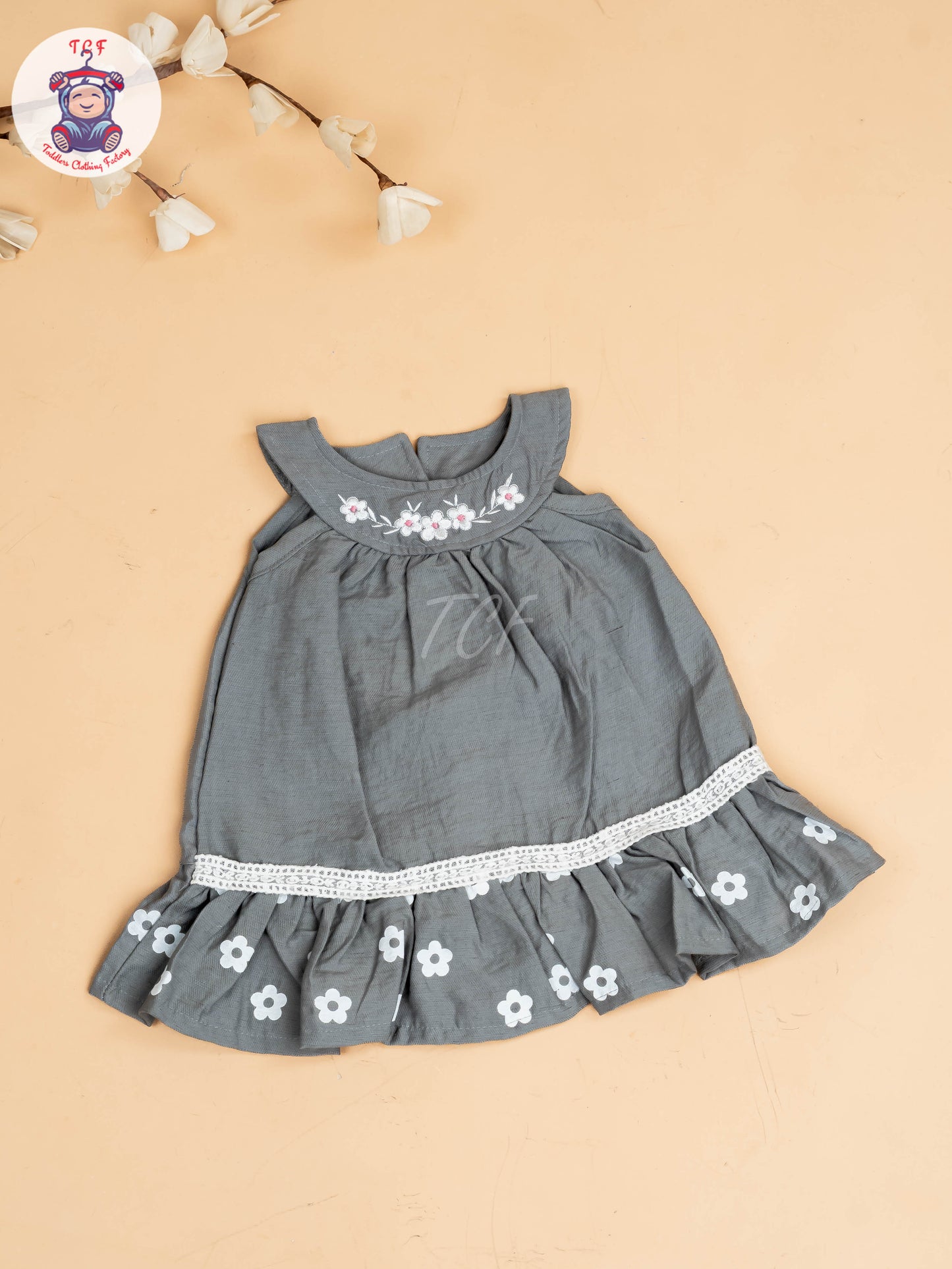 Grey - Girls Cotton Frock