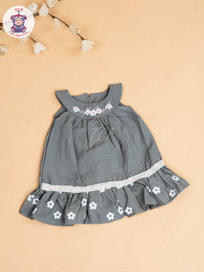 Grey - Girls Cotton Frock