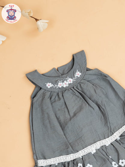 Grey - Girls Cotton Frock