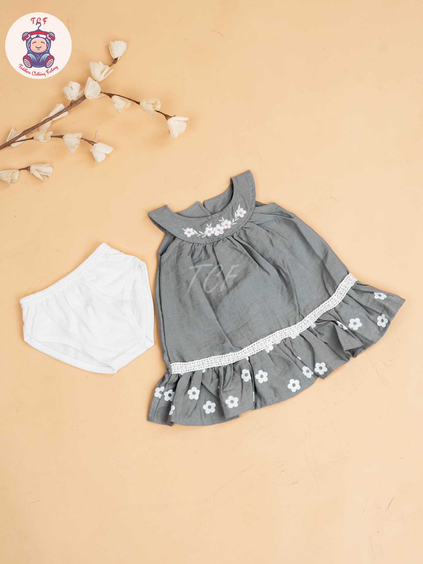 Grey - Girls Cotton Frock