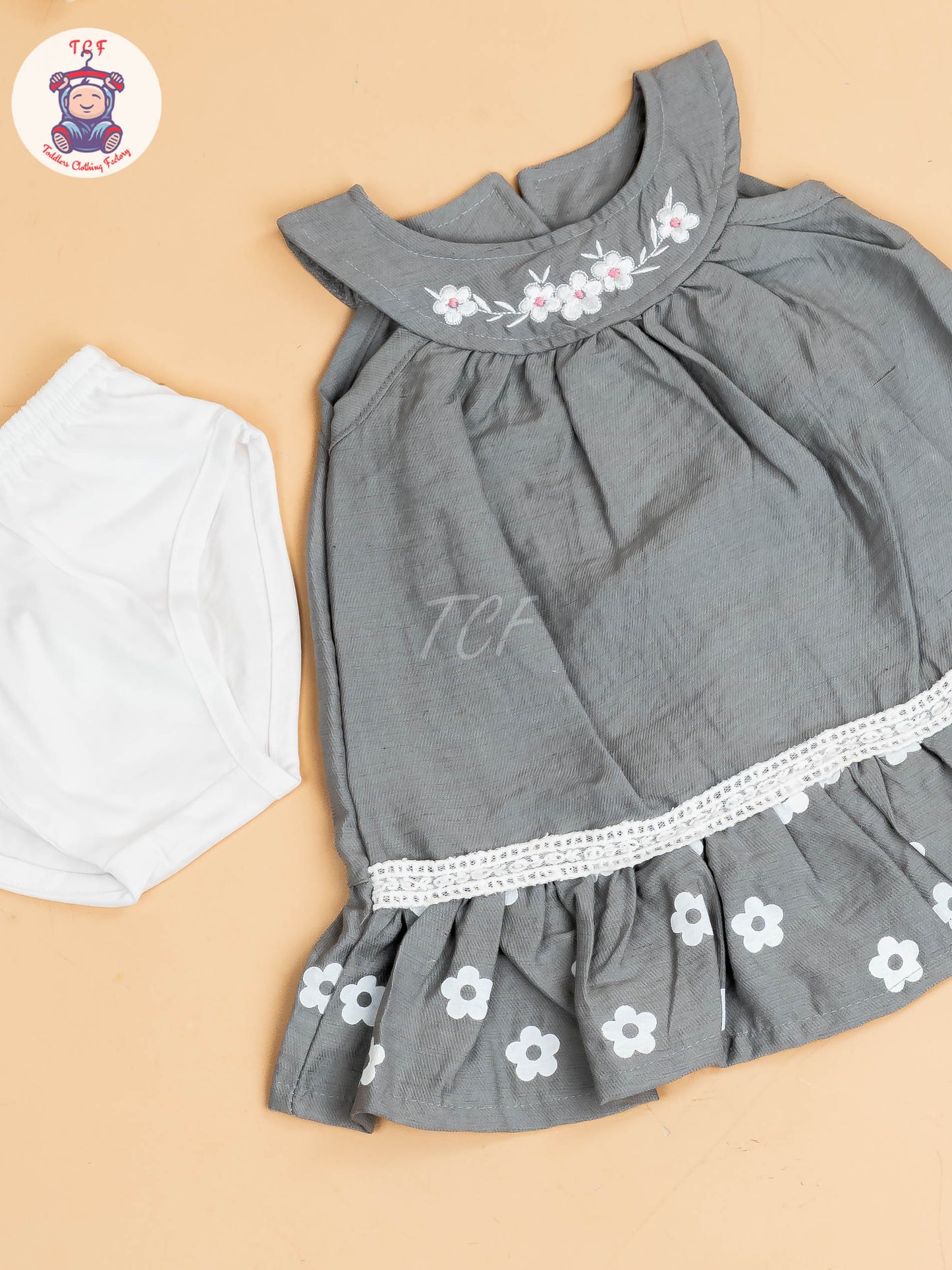 Grey - Girls Cotton Frock