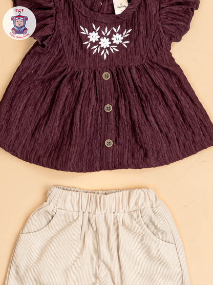 Wine & Cream - Girls Co-ords Sets