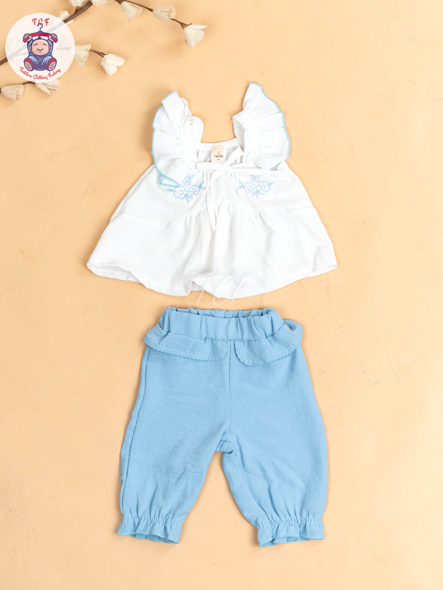 White & Sky Blue - Girls Co-ords Sets