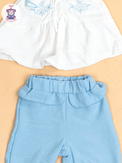 White & Sky Blue - Girls Co-ords Sets