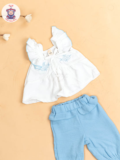 White & Sky Blue - Girls Co-ords Sets