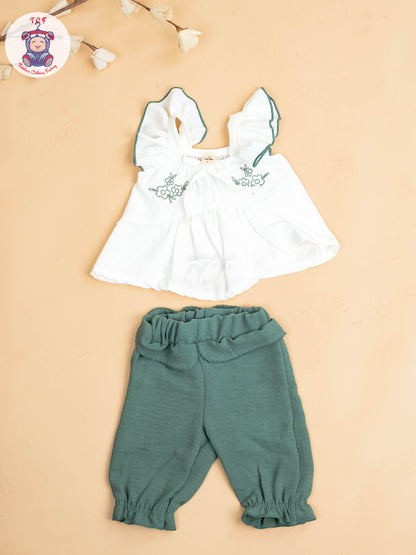 White & Light Green  - Girls Co-ords Sets