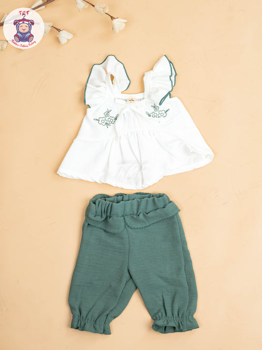 White & Light Green  - Girls Co-ords Sets