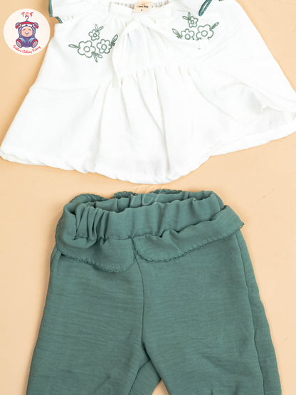 White & Light Green  - Girls Co-ords Sets