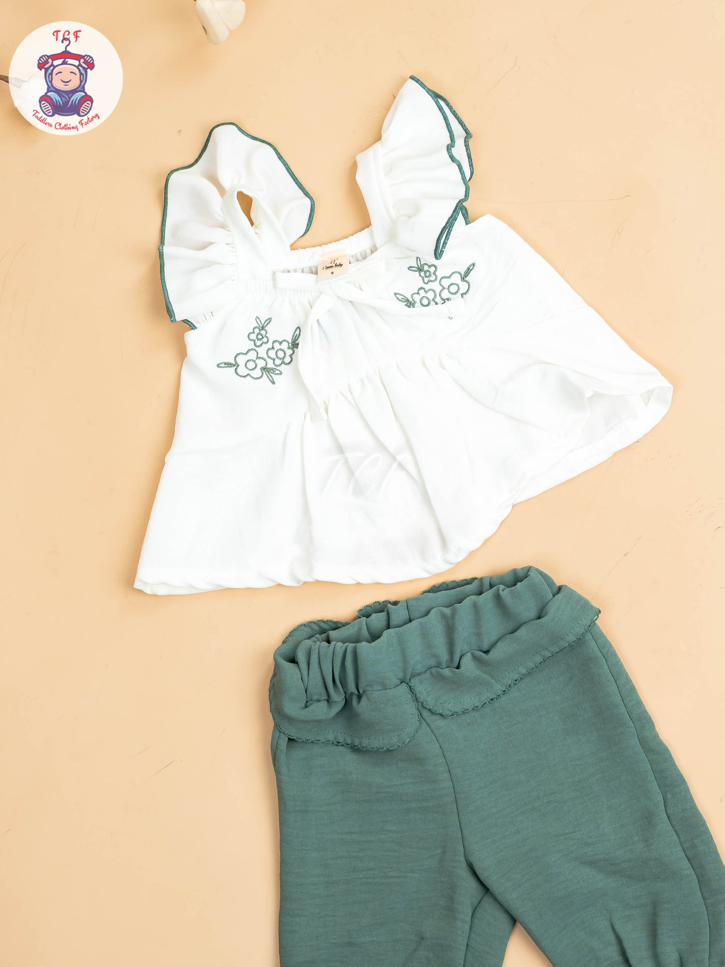 White & Light Green  - Girls Co-ords Sets