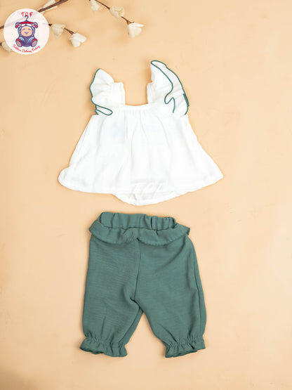 White & Light Green  - Girls Co-ords Sets