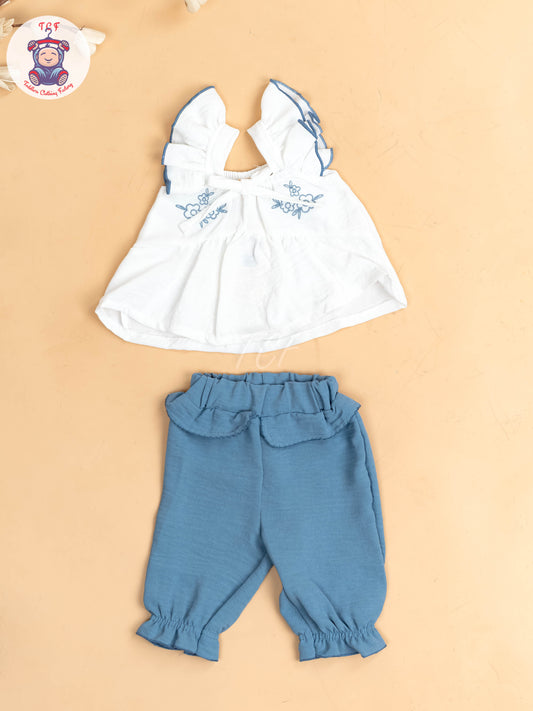 White & Light Blue  - Girls Co-ords Sets