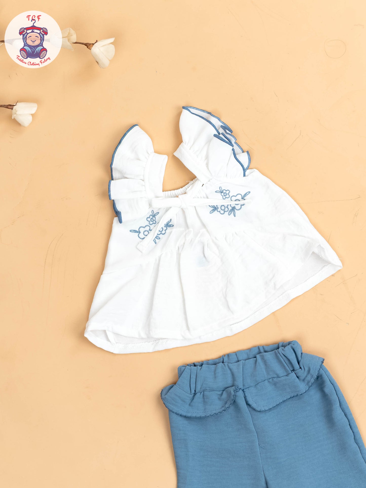 White & Light Blue  - Girls Co-ords Sets