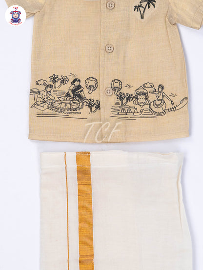 Gold & White - Boys Readymade Dhotis & Shirts