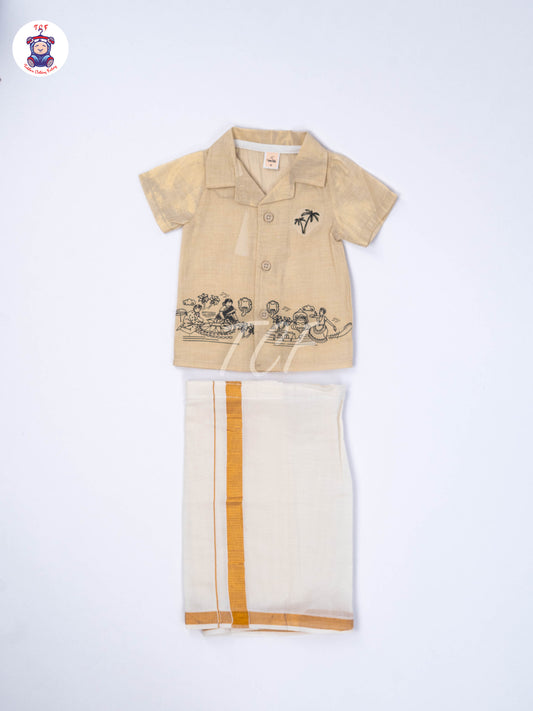 Gold & White - Boys Readymade Dhotis & Shirts