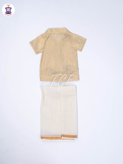 Gold & White - Boys Readymade Dhotis & Shirts