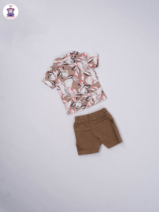 White & Lite Brown - Shirts & Shorts