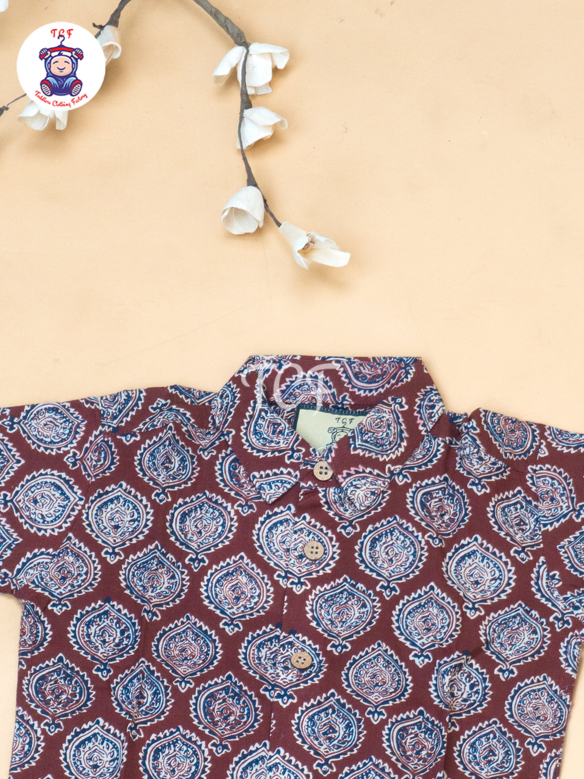 Maroon - Boys Ajrakh Printed Shirts & Shorts