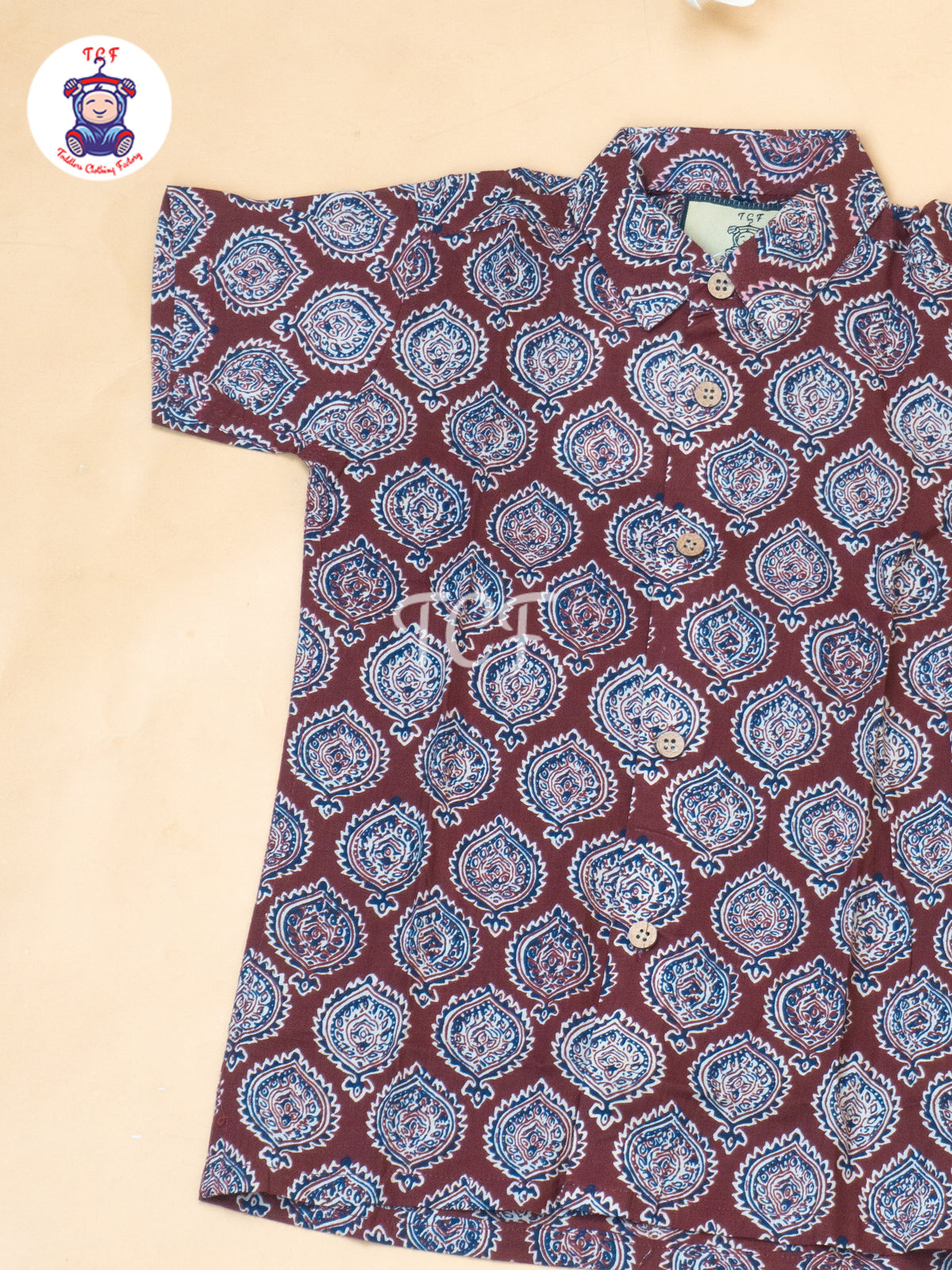 Maroon - Boys Ajrakh Printed Shirts & Shorts